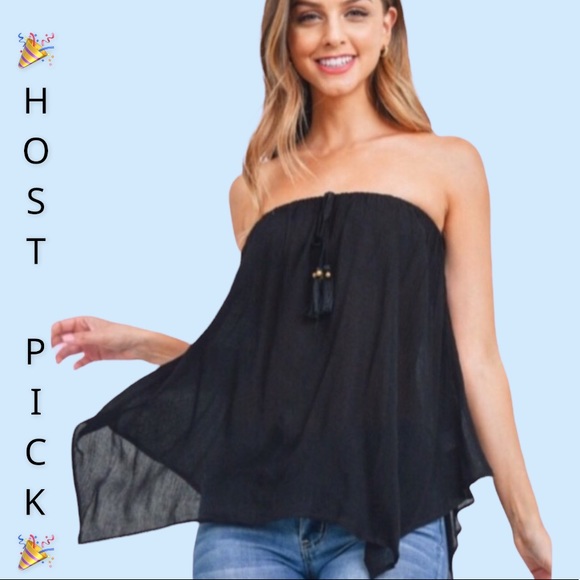 Tops - ❌DONATED❌Black Strapless Flowing Oversized Detailed Top